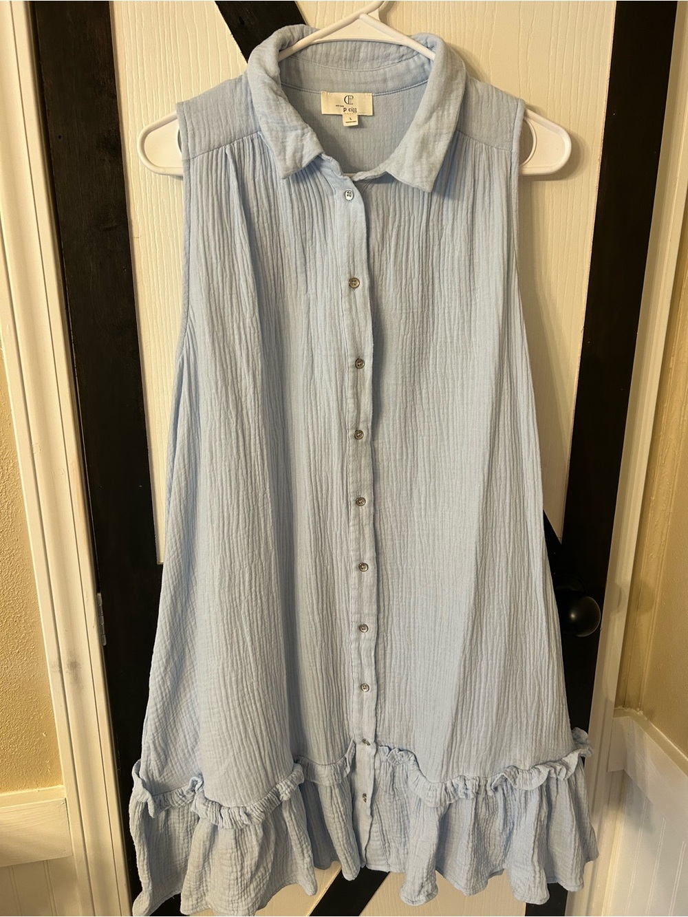 CECE Light Blue Sleeveless Button-Front Ruffle Hem Dress